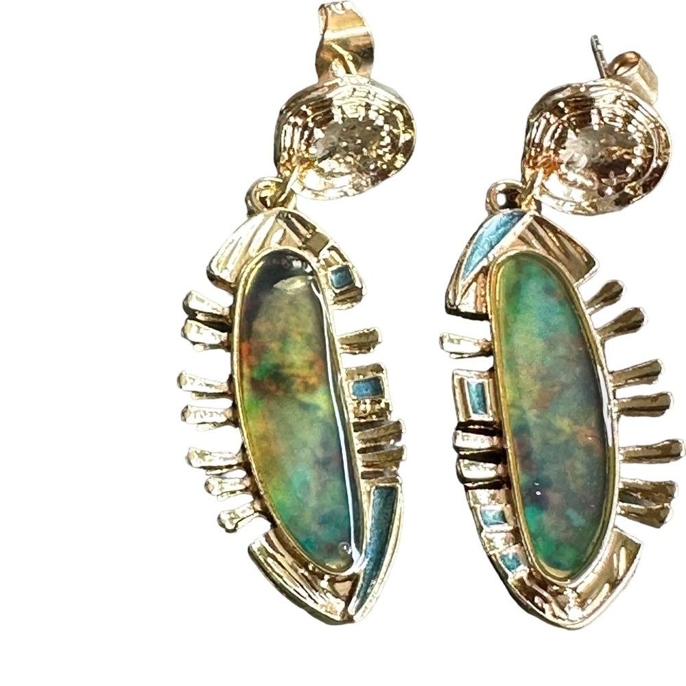 Gold and Green Abstract Drop Earrings